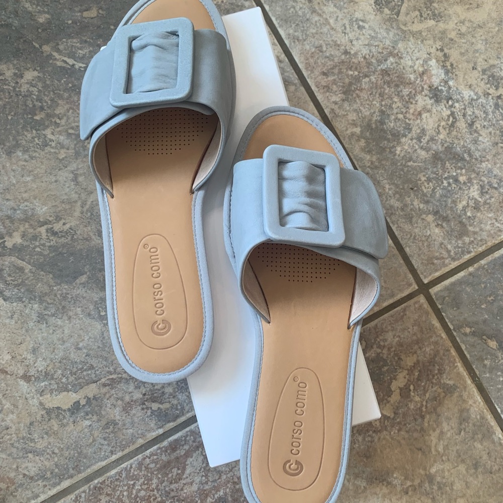 NWT Slip on sandals pale blue